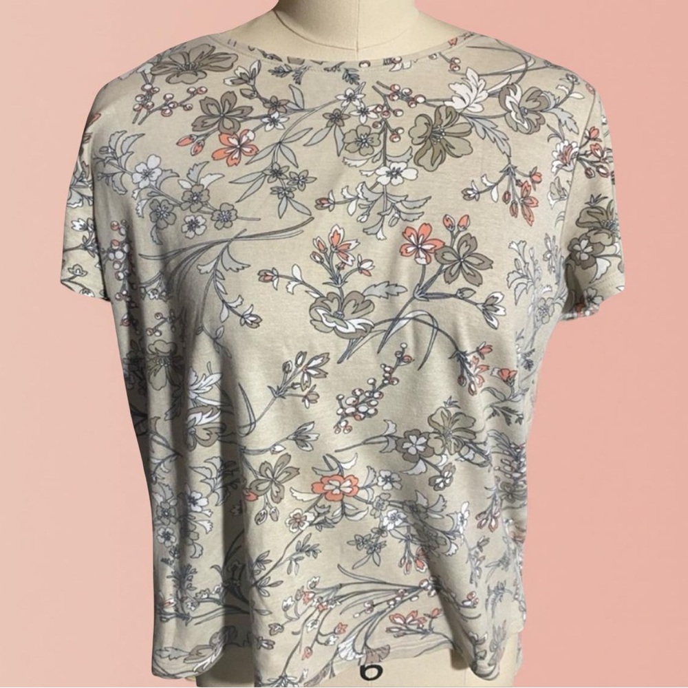 100% Cotton Floral Beige Tee